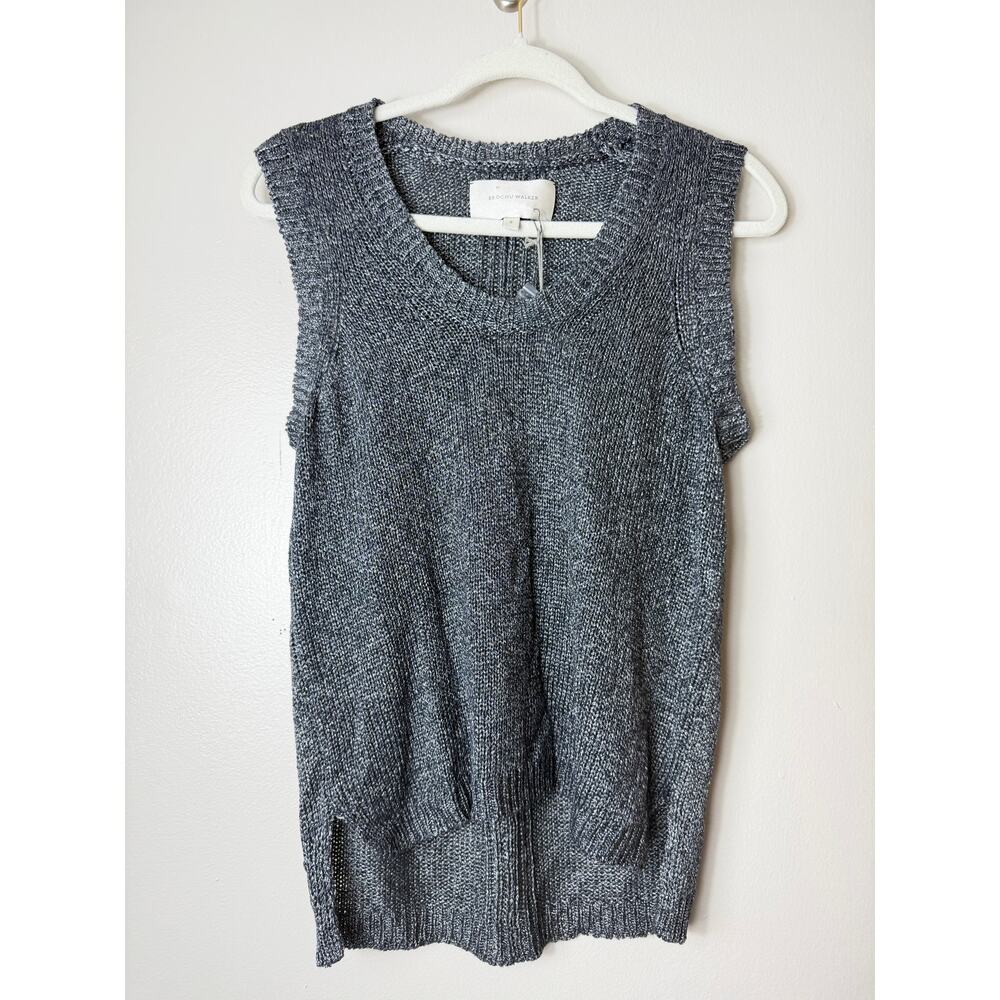 NWT BROCHU WALKER SWEATER ONA TANK TOP VEST ONYX GRAY GREY LINEN KNIT METALLIC - Picture 2 of 10